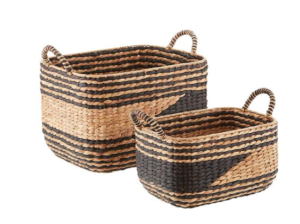organize with water hyacinth baskets from the Container Store