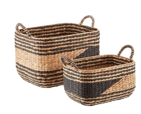 organize with water hyacinth baskets from the Container Store