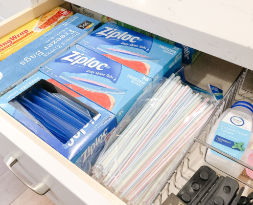 organized ziploc drawer